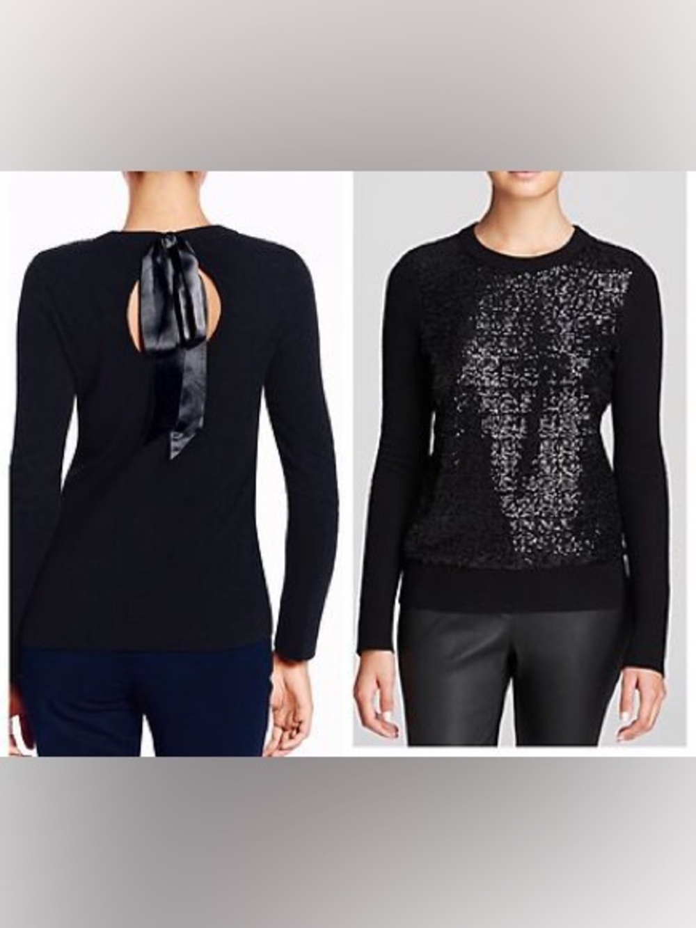 Kate Spade Black Sequin Front Ribbon Back Women's Sweater